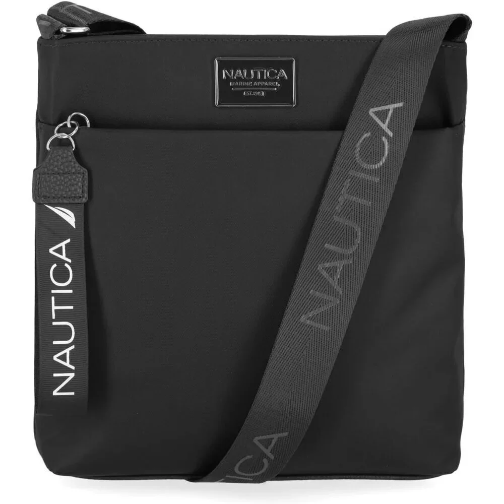 Women's Black Enamel Nylon Crossbody Bag Purse with Adjustable Shoulder Strap